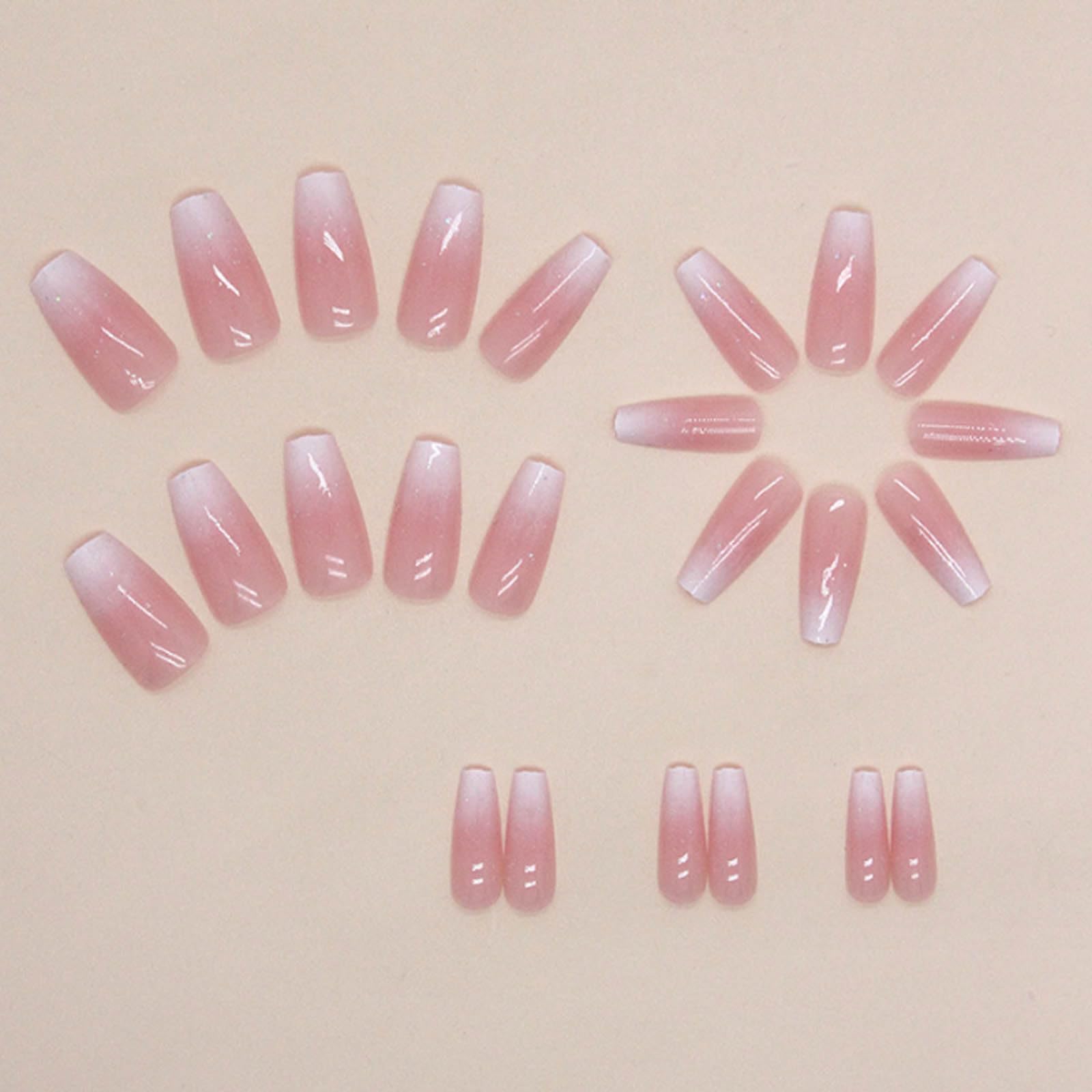 Uñas postizas Hkanlre degradado rosa con brillo ideal para fiestas.