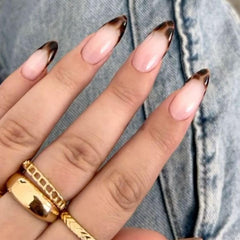 Uñas postizas Hkanlre Leopardo Nude Medianas, frente elegante para evento.