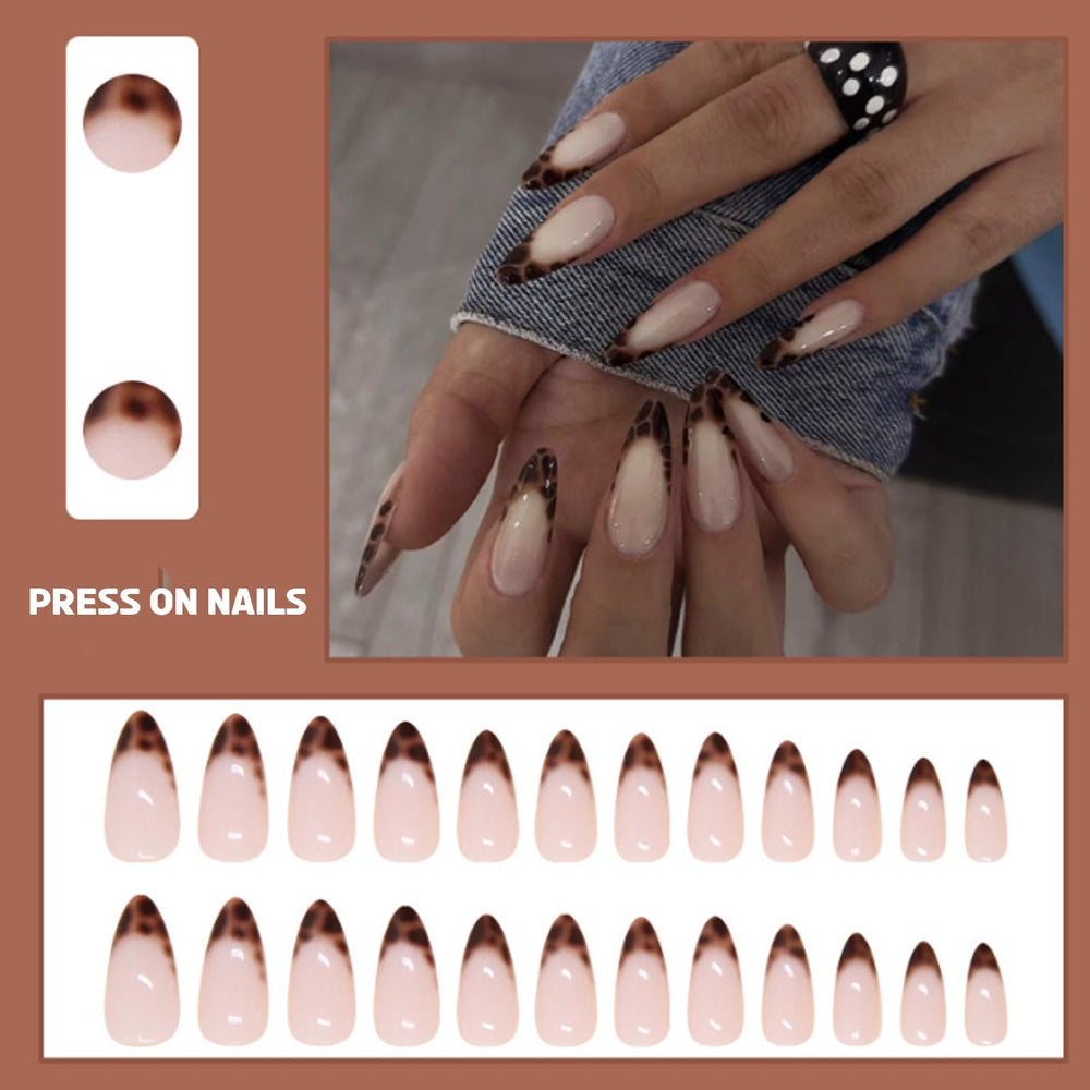 Varias tallas de Uñas Hkanlre Leopardo Nude Medianas para todos los dedos.