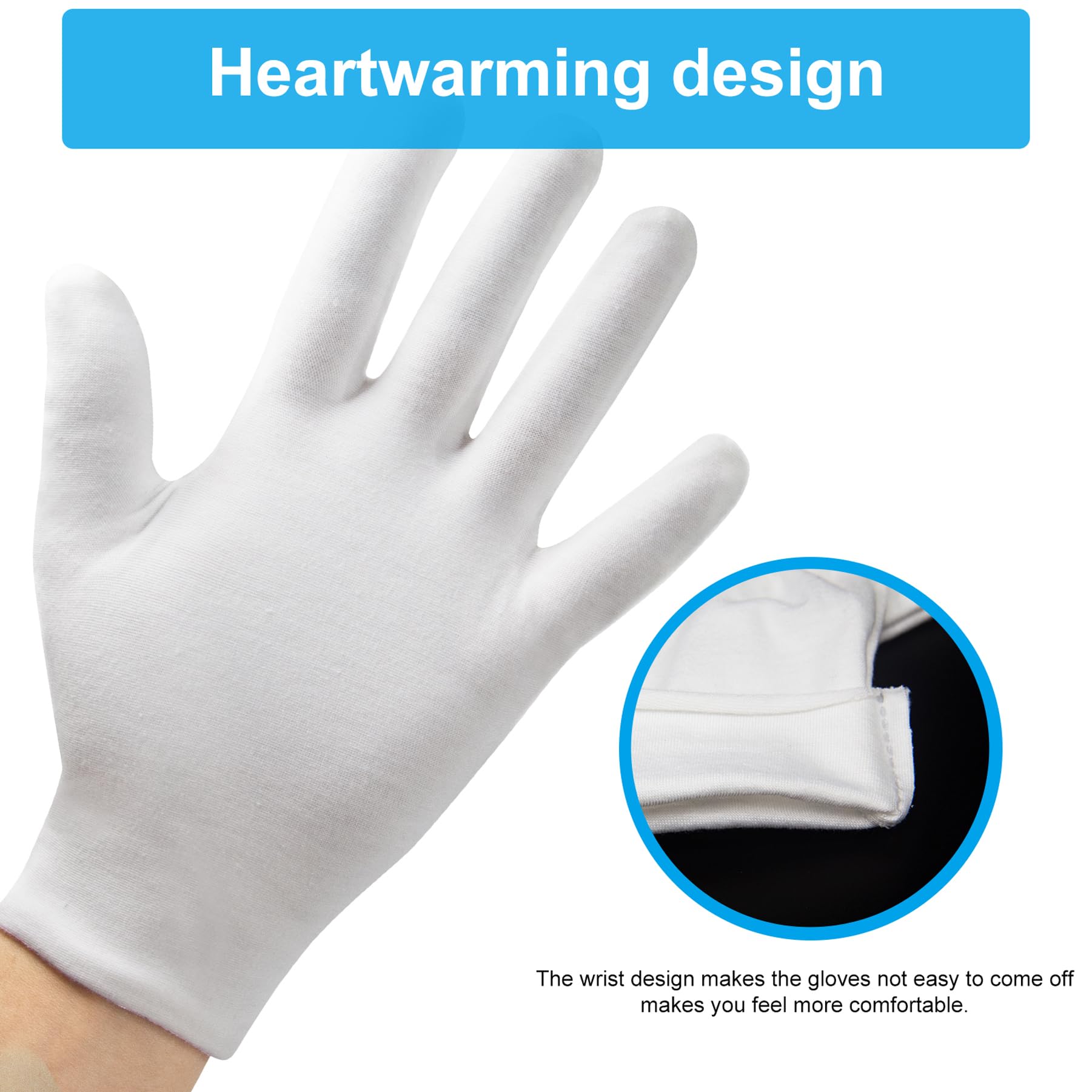 HMNYSOL guantes blancos de algodón, tamaño generoso y suave para ajuste cómodo.