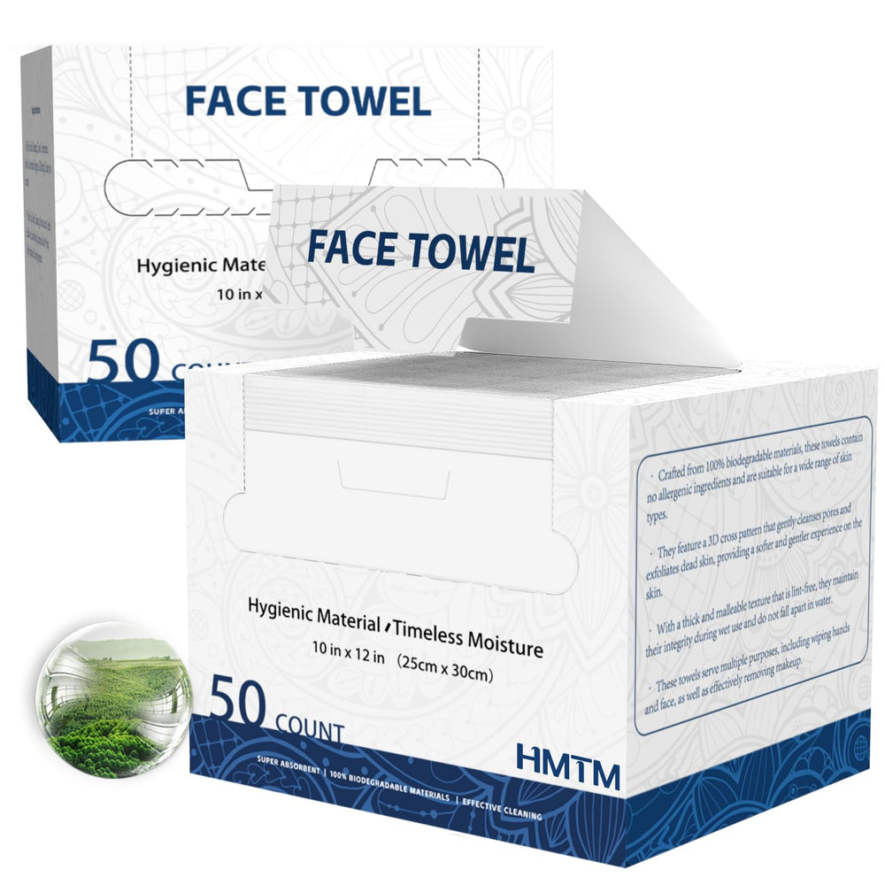 Toallas faciales HMTM 10x12, doble cara para limpieza suave y profunda.
