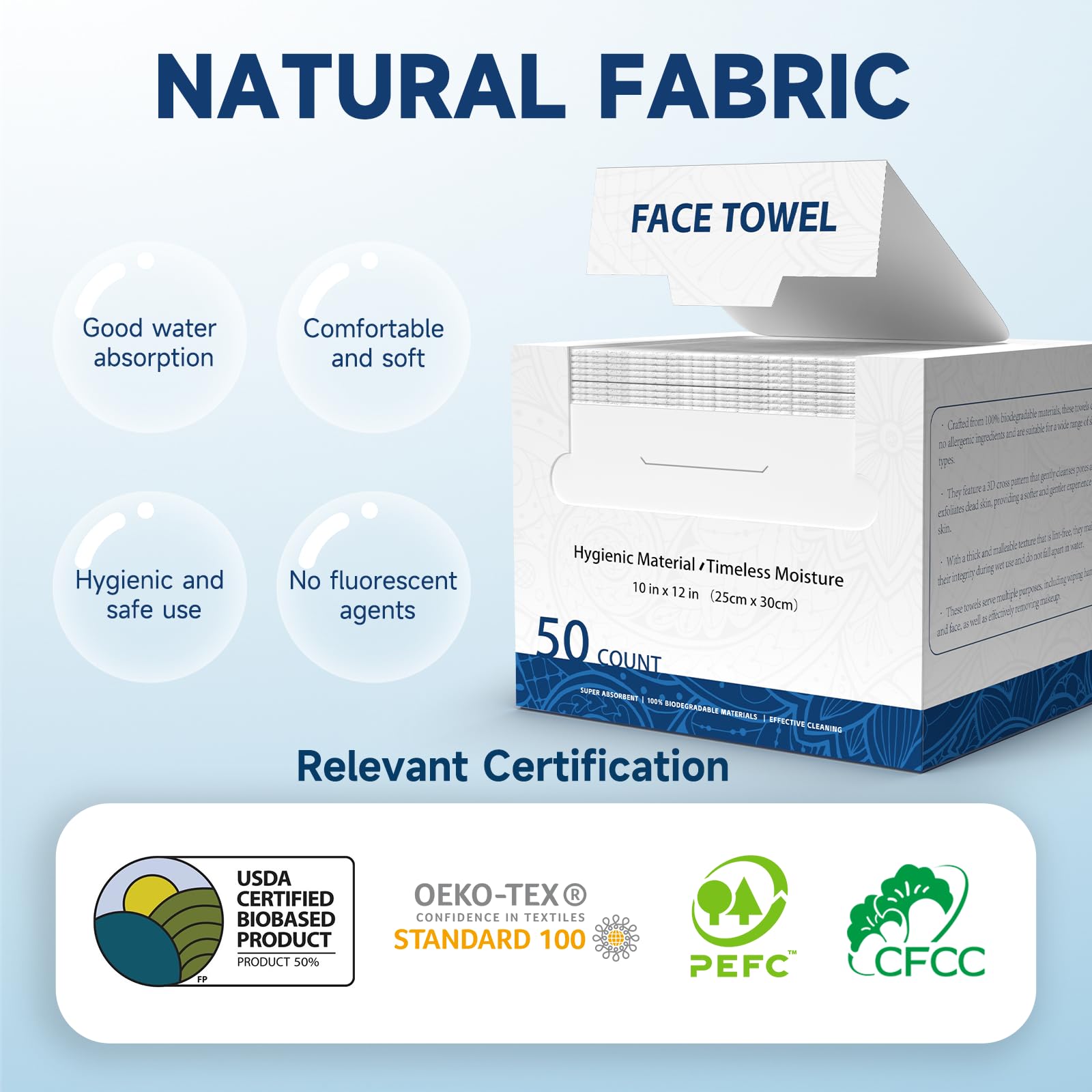 Toallas faciales HMTM biodegradables para desmaquillar sin fragancia.
