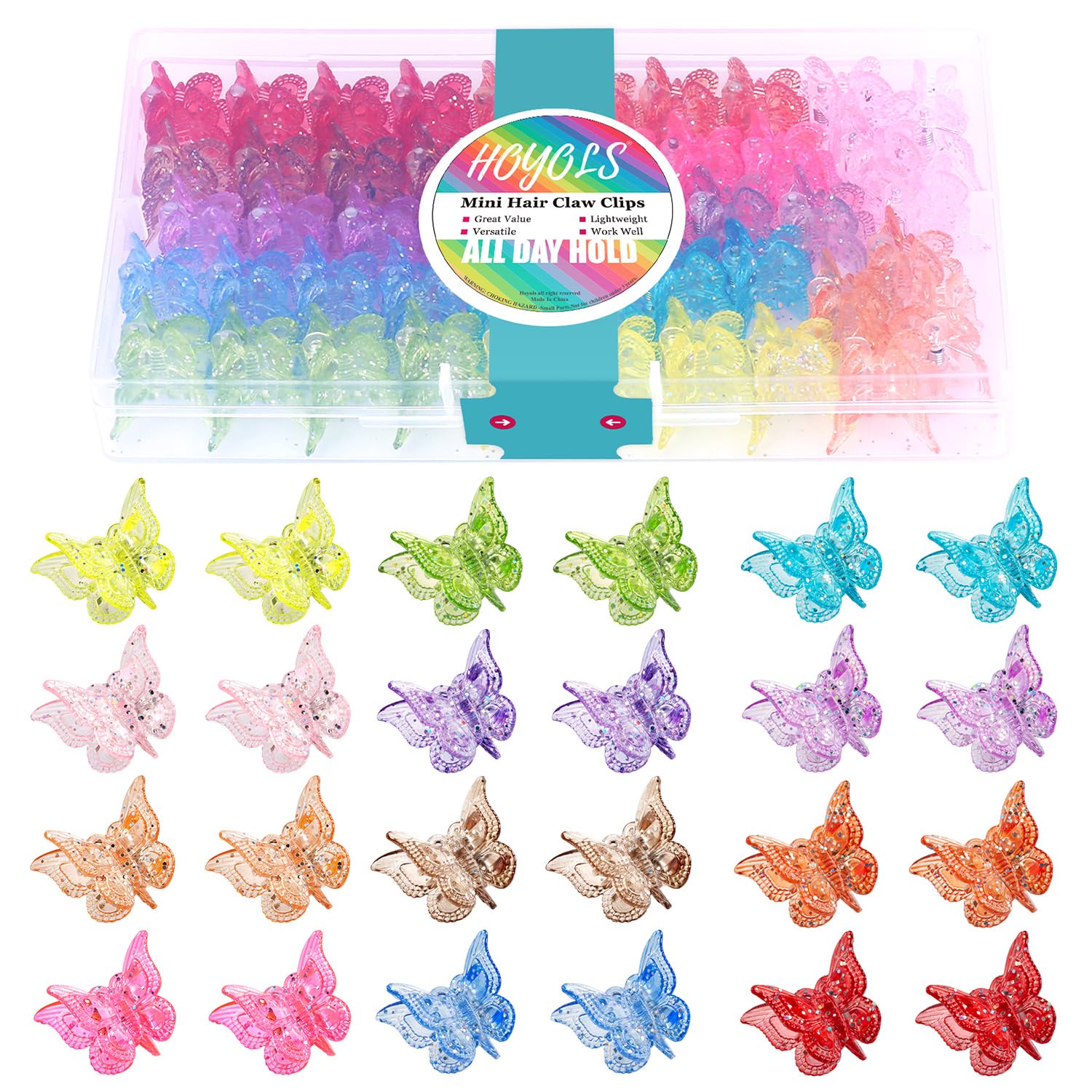 Hoyols clip de mariposa glitter para peinado diario, brillo suave y seguro.