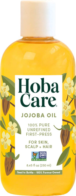 HobaCare Jojoba Oil en botella: hidratación suave para piel y cabello.