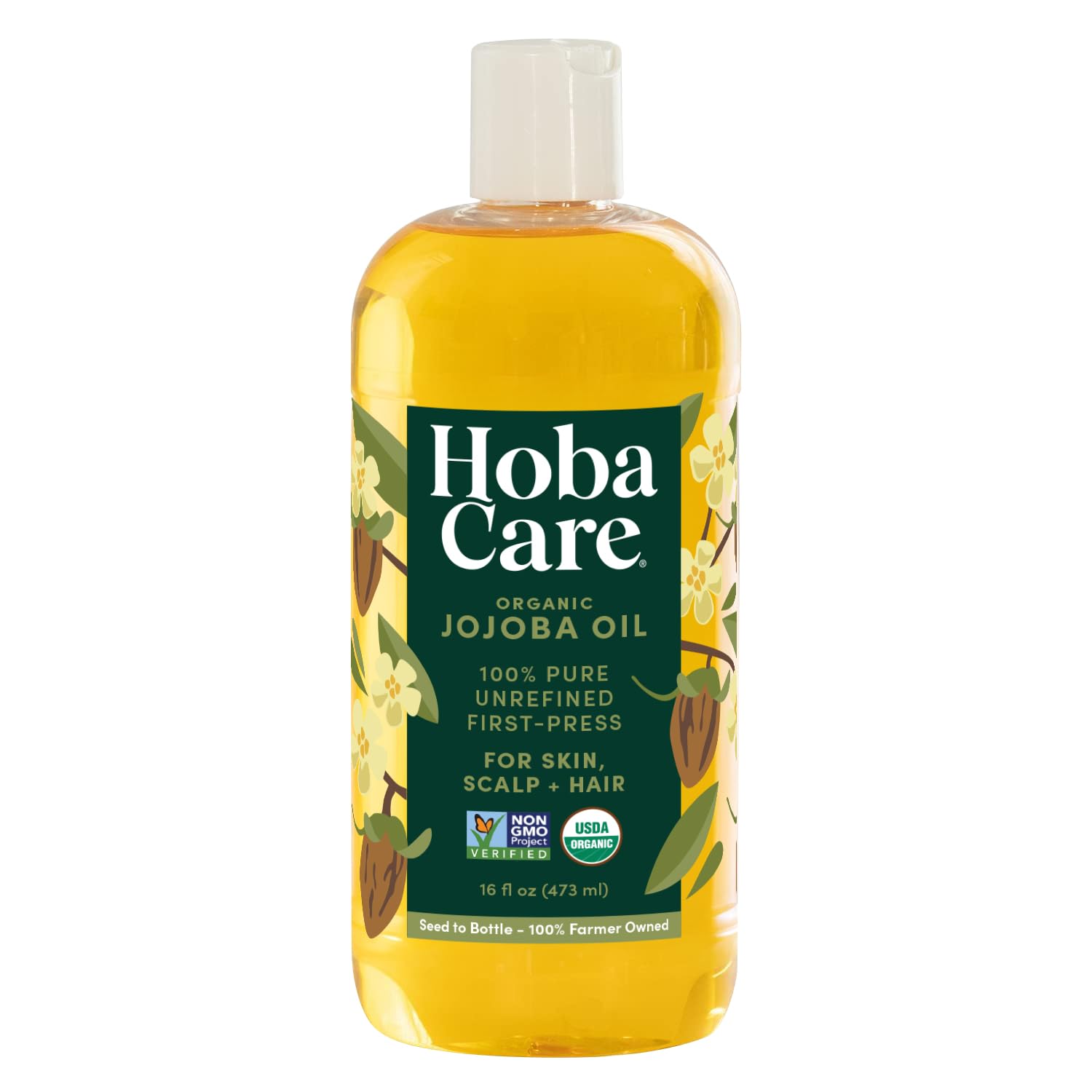 HobaCare Aceite de Jojoba Orgánico en botella, hidratación suave para piel y cabello.