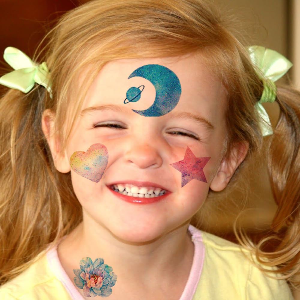 Tatuaje temporal para fiestas Hohamn, diseños brillantes para niñas.