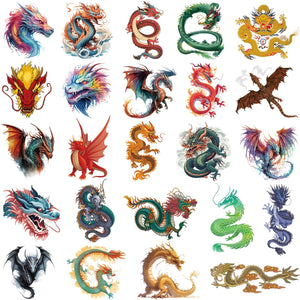 Tatuajes de dragón Hohamn en 10 hojas, perfectos para fiestas infantiles.