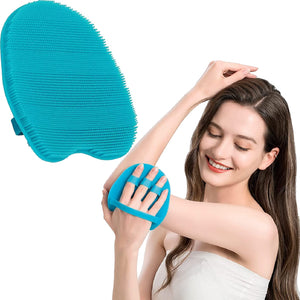 Cepillo corporal HOMMIESAFE de silicona azul para exfoliar suavemente la piel.