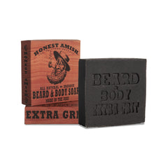 Honest Amish Jabón barba y cuerpo con textura áspera para exfoliar.