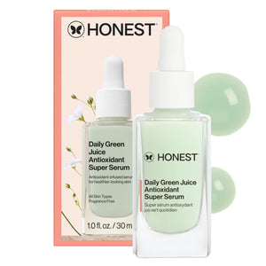 Honest Beauty Daily Green Juice Serum botella: hidratación suave y tono uniforme.