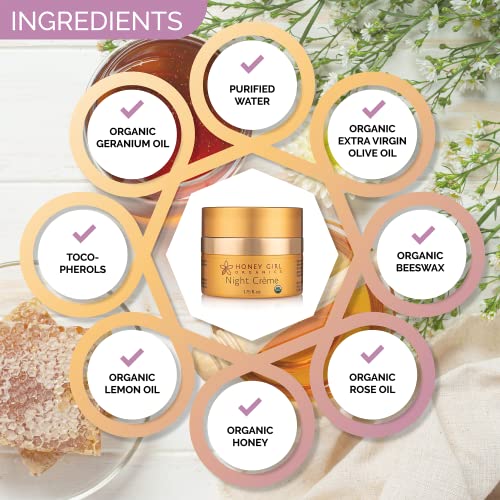 Honey Girl Organics crema nocturna contiene cera de abejas para barreras suaves