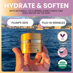 Honey Girl Organics crema nocturna textura cremosa para piel suave al despertar