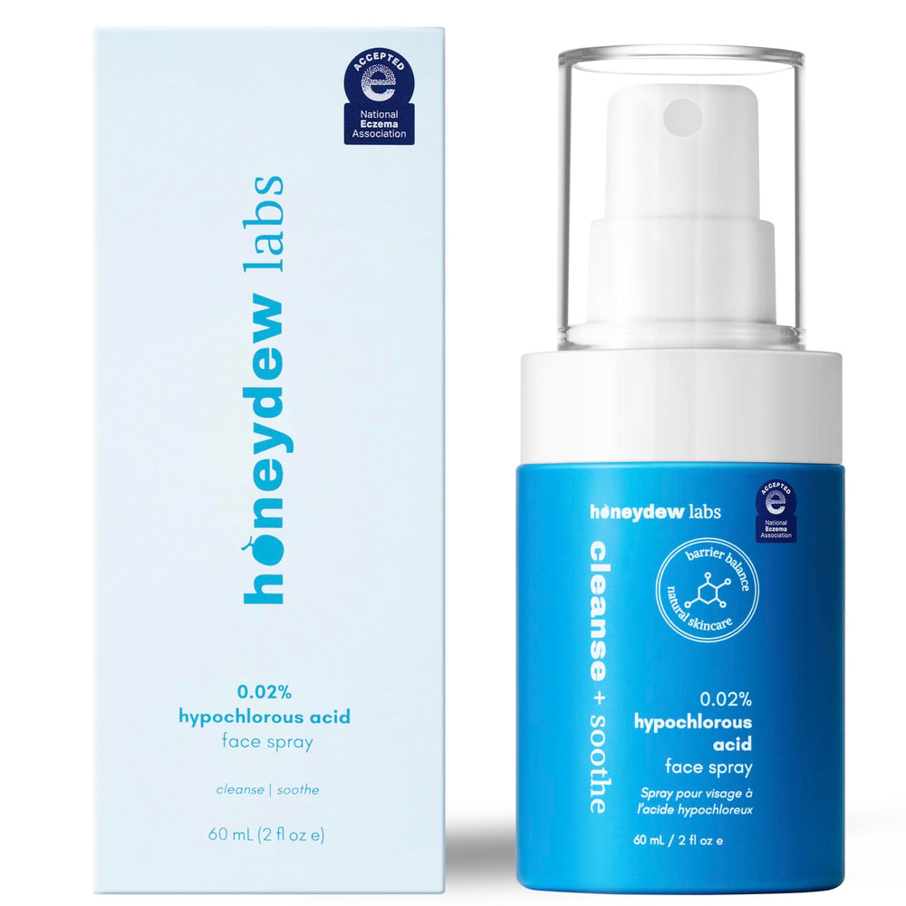 Botella Honeydew Labs hocl con atomizador para limpieza suave de la piel sensible.