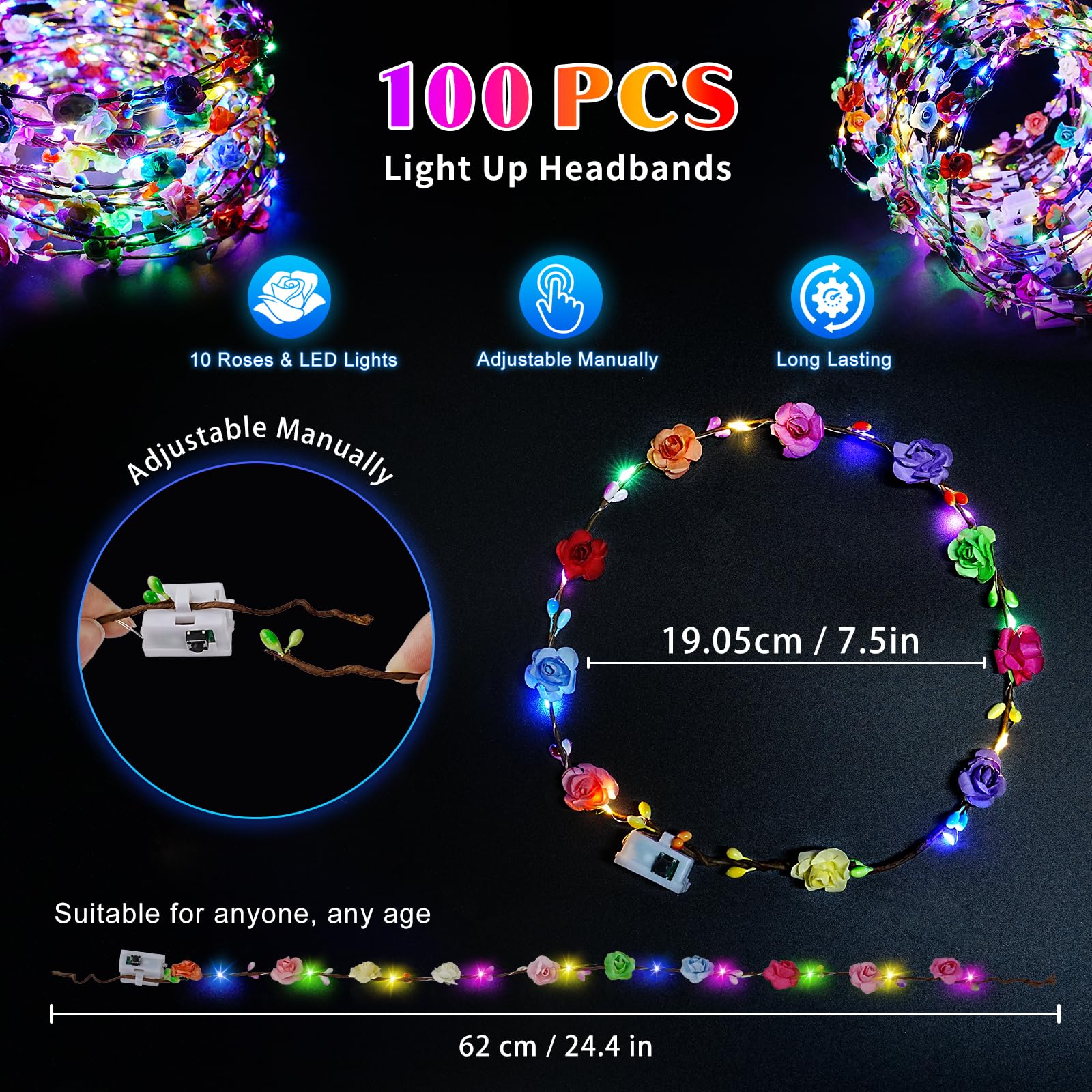 Diadema LED HONLYNE, segura y ecológica, batería duradera para celebraciones largas.