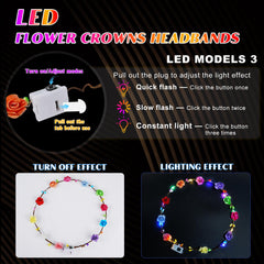 Diadema luminosa HONLYNE con flores, tres modos, perfecta para eventos nocturnos.