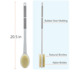 Cepillo de dos caras para exfoliación y limpieza corporal eficientes.