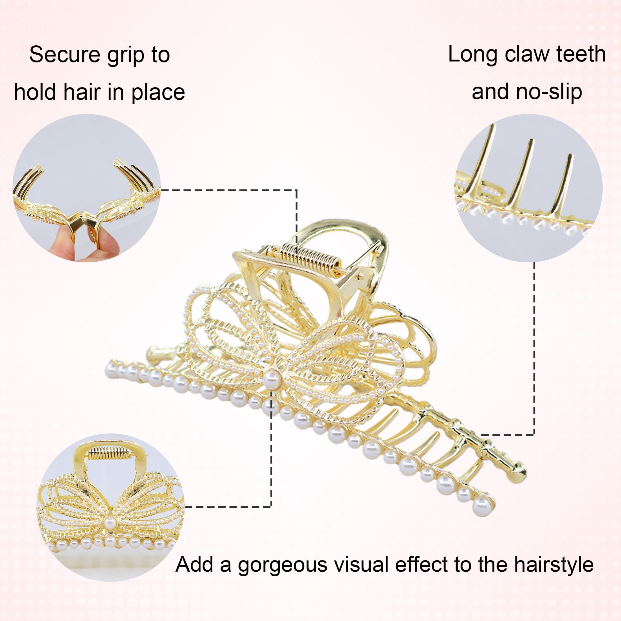Hoojoot pinza grande con dientes antideslizantes para cabello grueso y rizado.