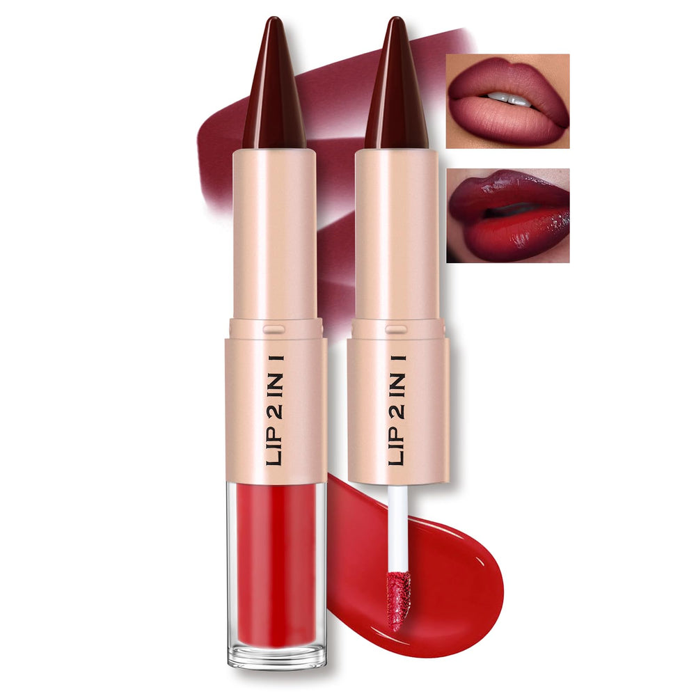 Hosaily lapiz-labios 2en1 define contornos con brillo suave.