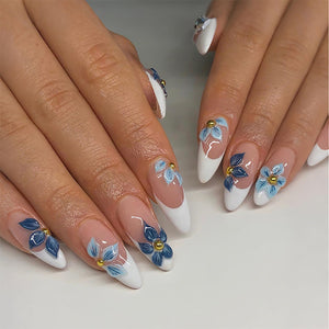 Uñas HOSAILY 3D flor en almendra mediana, look elegante para diario.