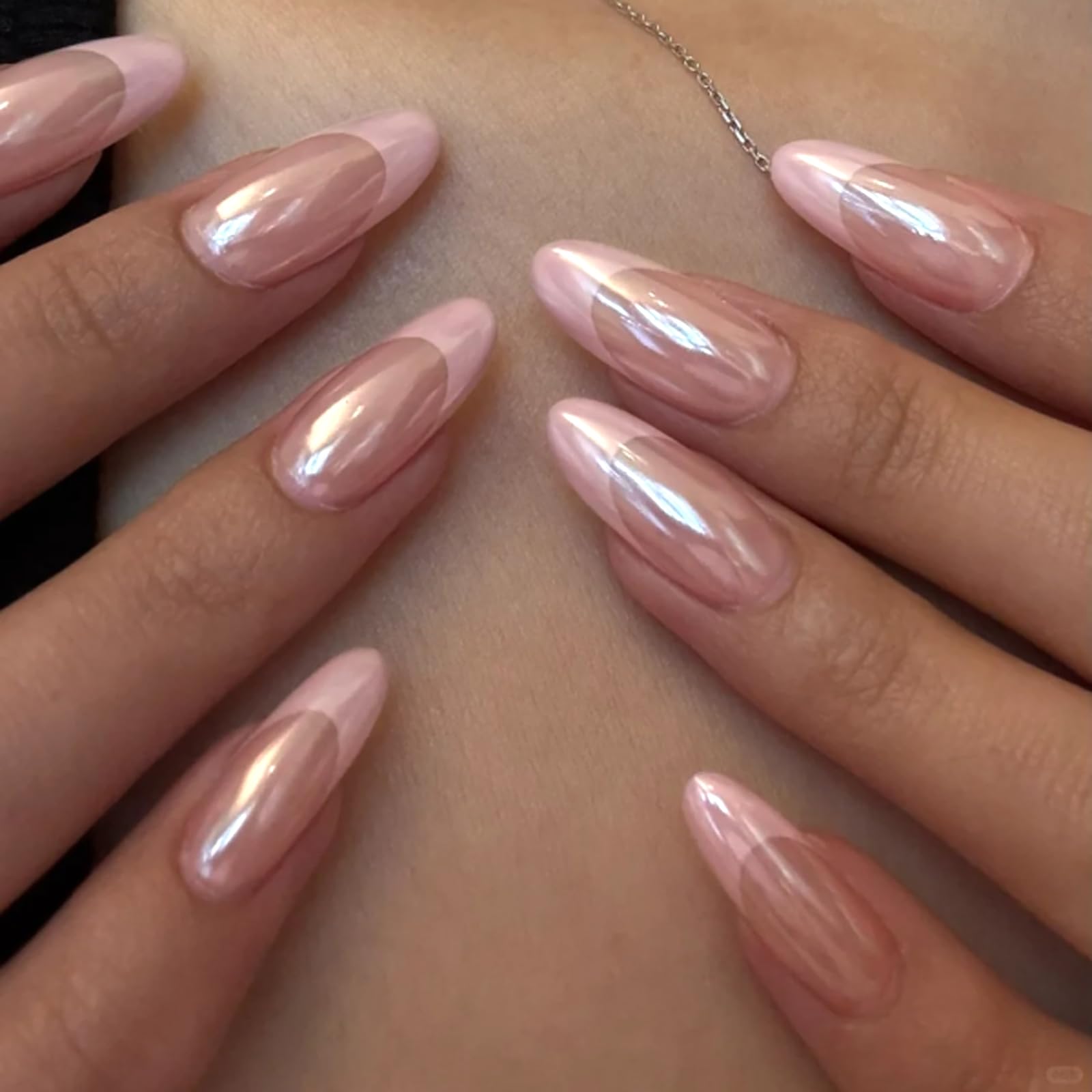 Uñas HOSAILY Frances Rosa Cromo, diseño francés rosa iridiscente para uso diario.