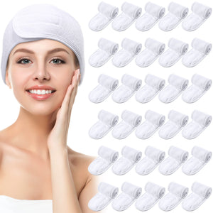 Banda para cabeza Hoteam spa blanca mantiene el cabello fuera del rostro durante la limpieza.