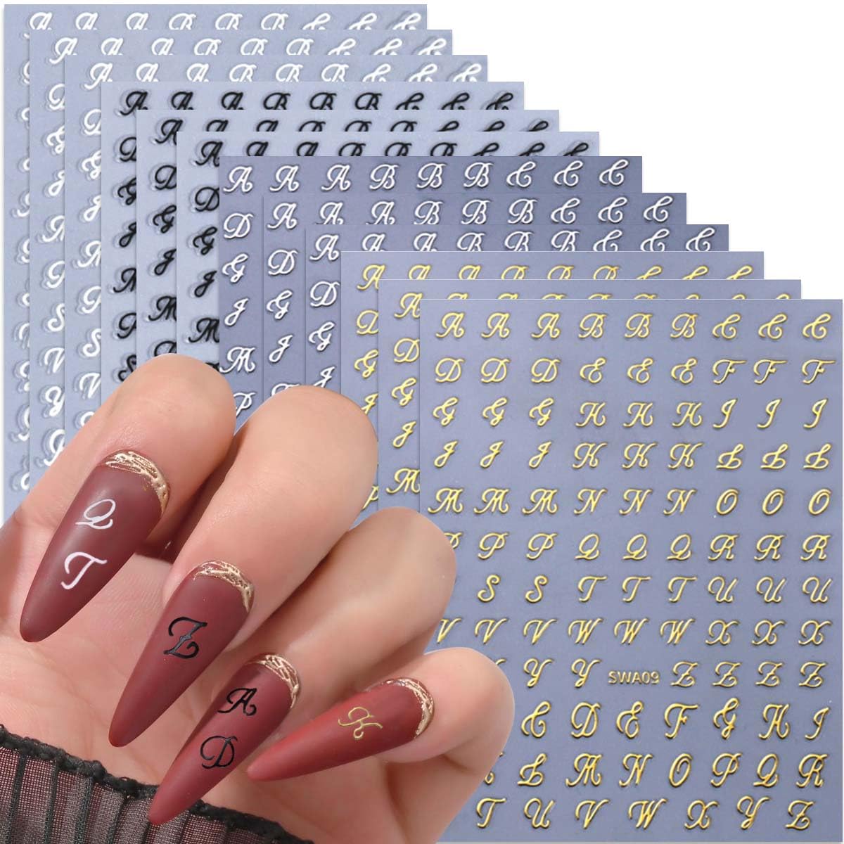 HPYFOI letras para uñas en oro, realzan brillo y elegancia.