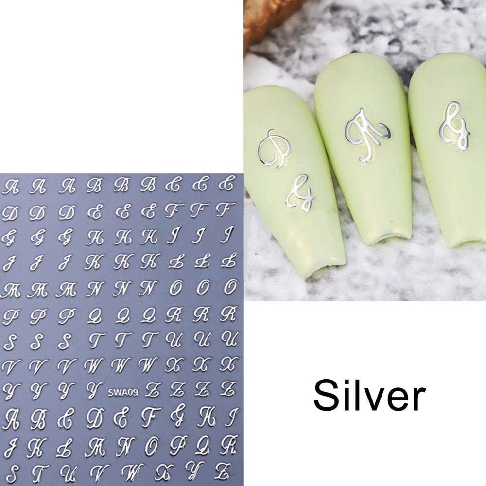 HPYFOI letras para uñas en plata, brillo sutil y moderno.