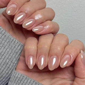 HPYFOI uñas prensadas cromo almendra corta para uso diario y acabado brillante.