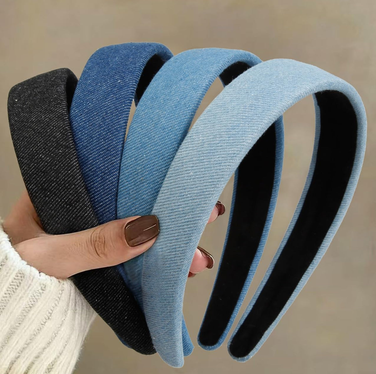 Huachi diadema denim vintage: set de 4 piezas para looks variados y cómodos.