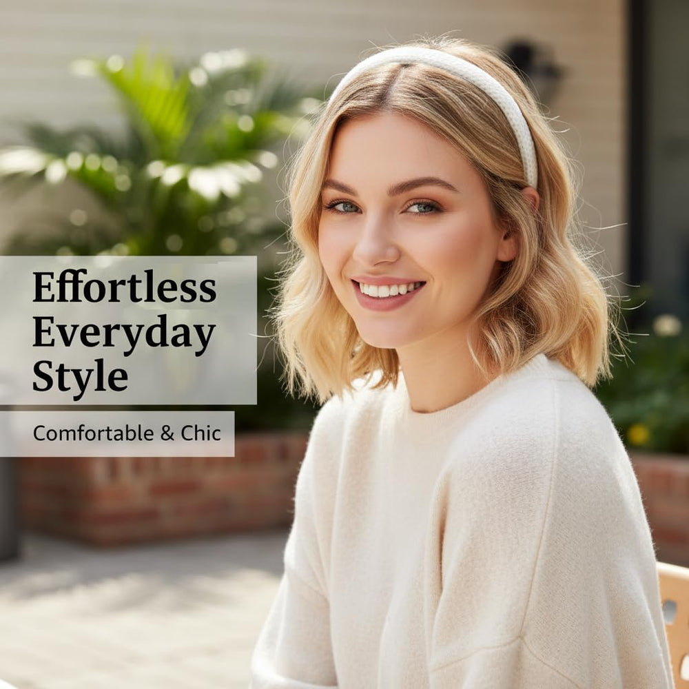 Diadema fina marrón de Huachi muestra textura crochet para look casual.