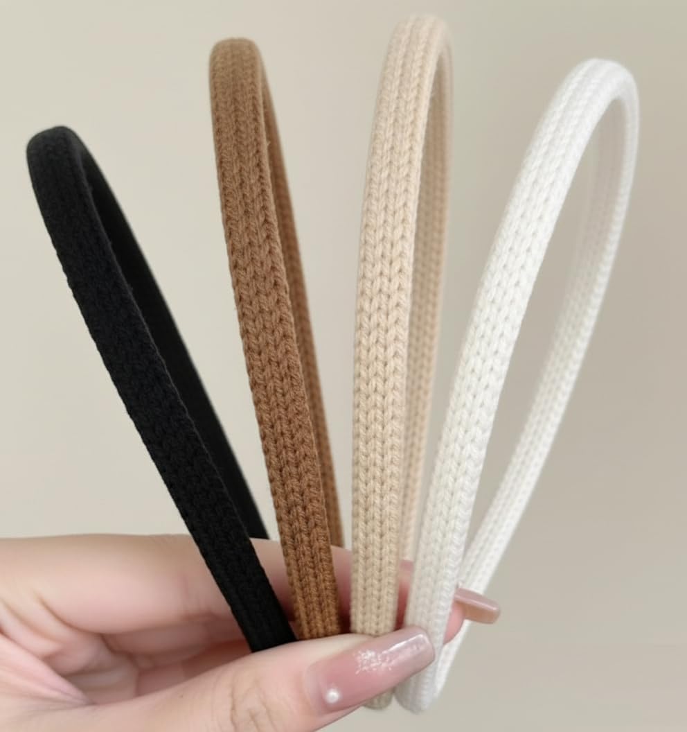 Diadema fina negra de Huachi con textura crochet para uso diario.