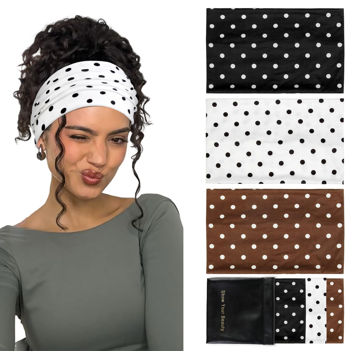 Diadema Huachi con puntos negros para estilo diario cómodo y práctico.