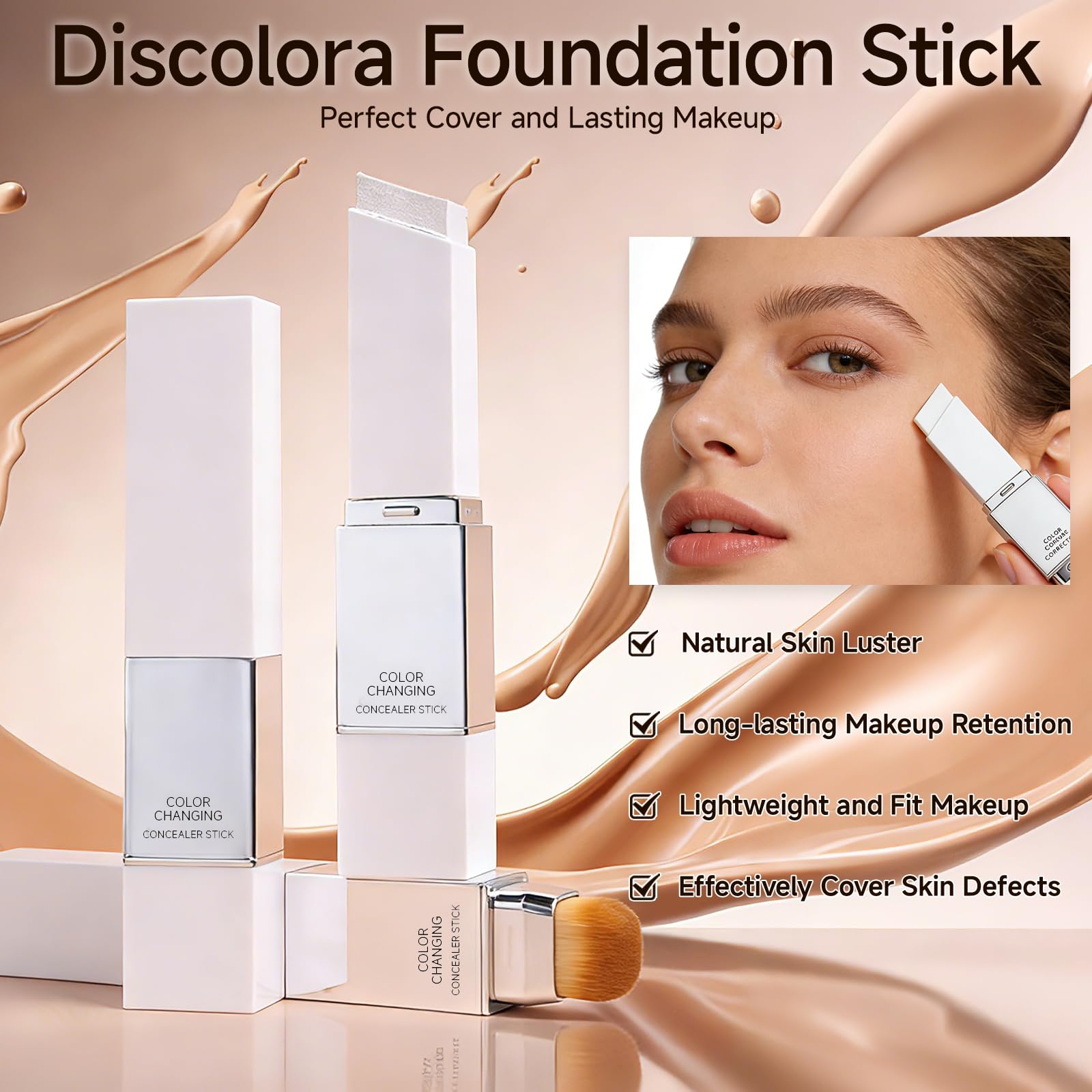 HUiPENGFEI Blanc Cover Stick V, aplicador con brocha integrada para aplicación precisa