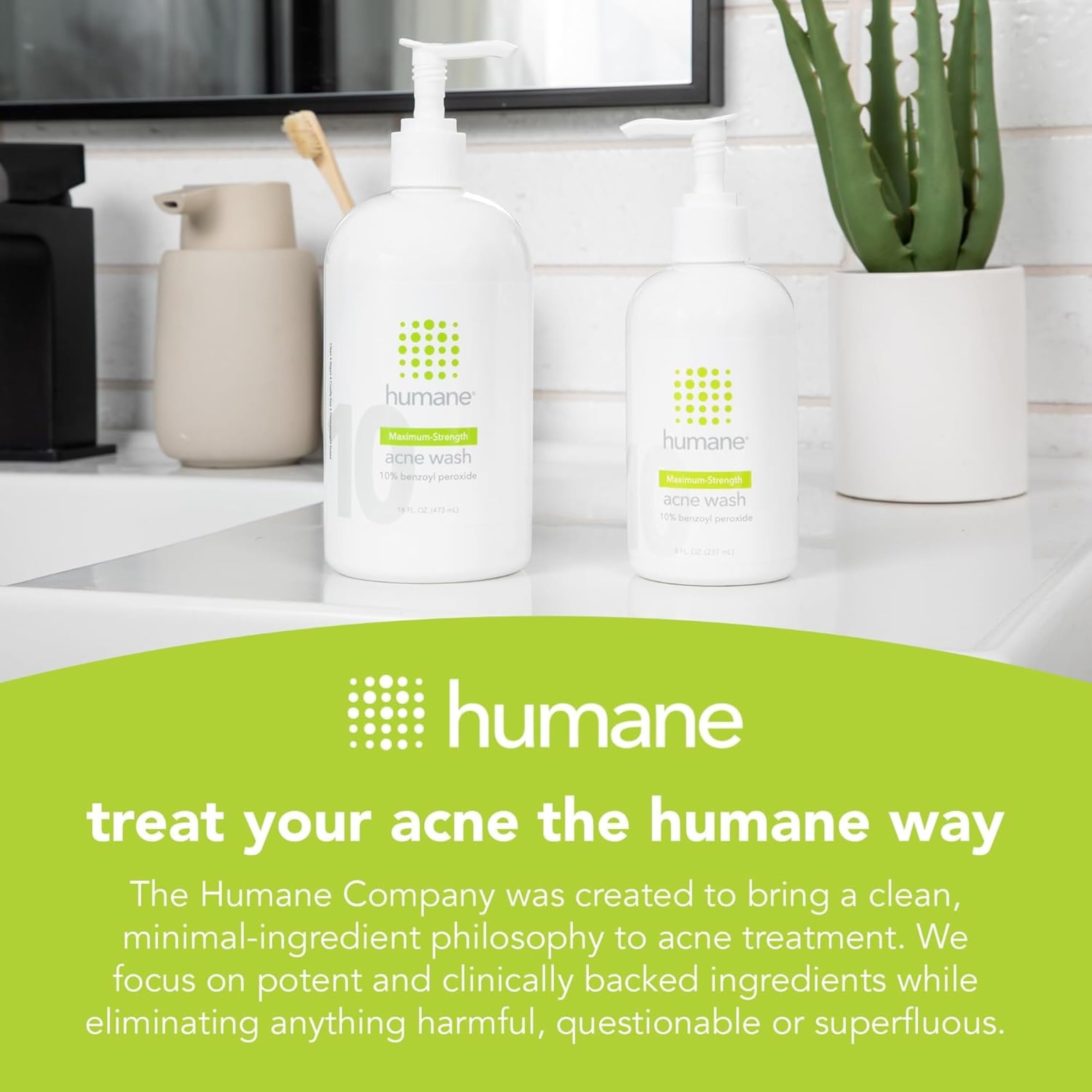 Humane benzoyl peroxide face wash made in the USA label