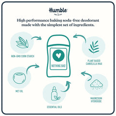 Ingredientes clave del desodorante HUMBLE BRANDS para sequedad y comodidad