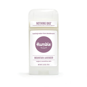 Desodorante Humble Brands sin aluminio en botella Mountain Lavender, frescura diaria.