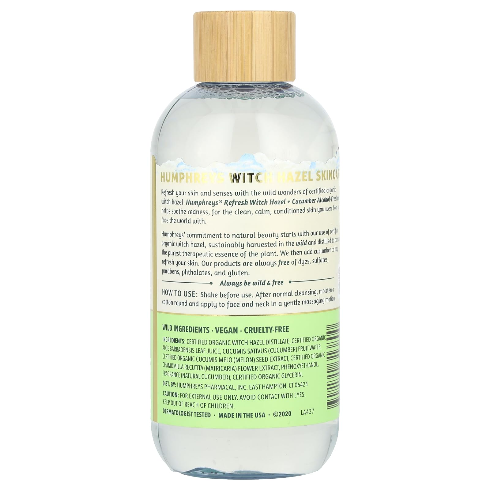 Humphreys hamamelis con pepino, aplicación facial suave para piel sensible y calmada