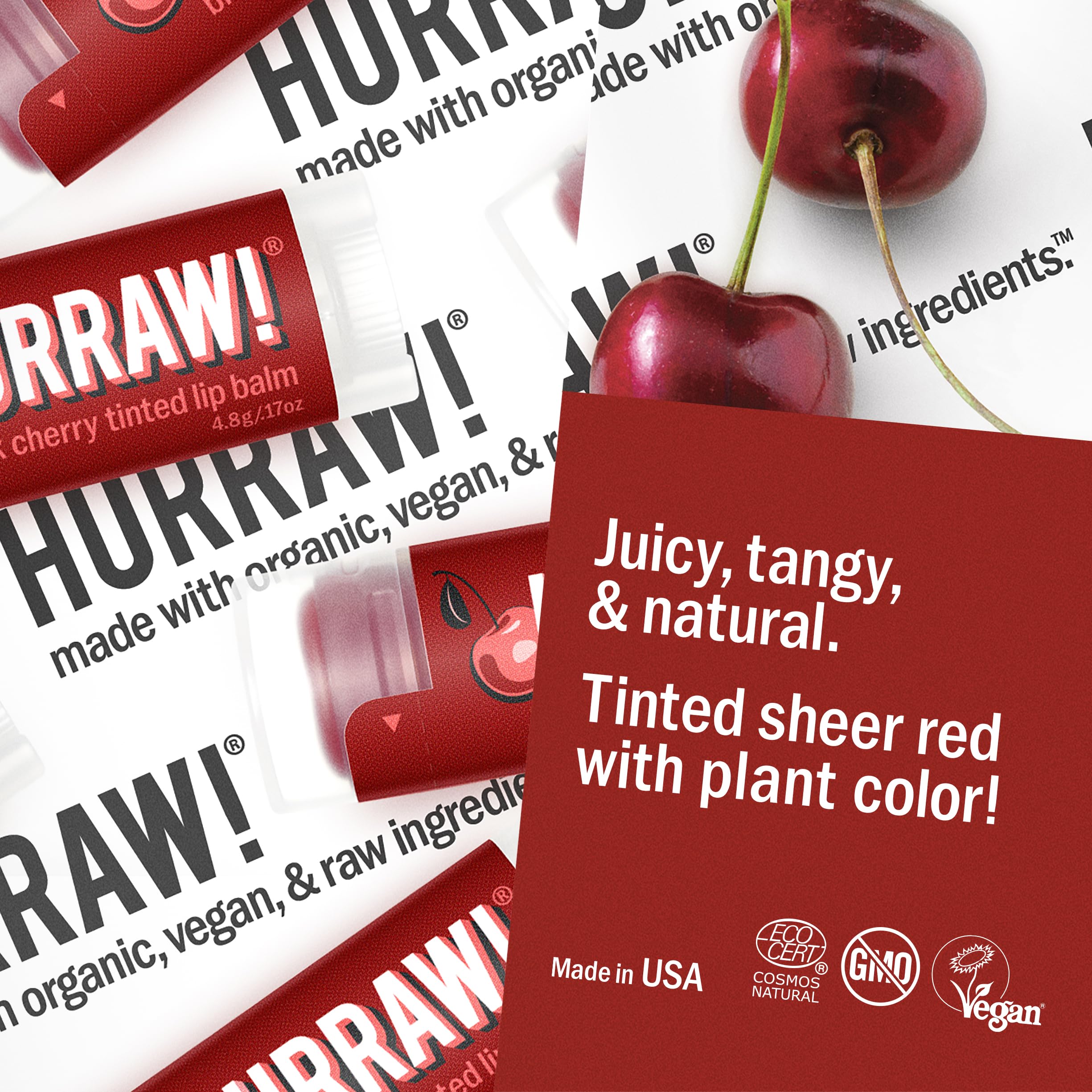 Envase blanco de Hurraw bálsamo labial Cereza Negra para regalo.