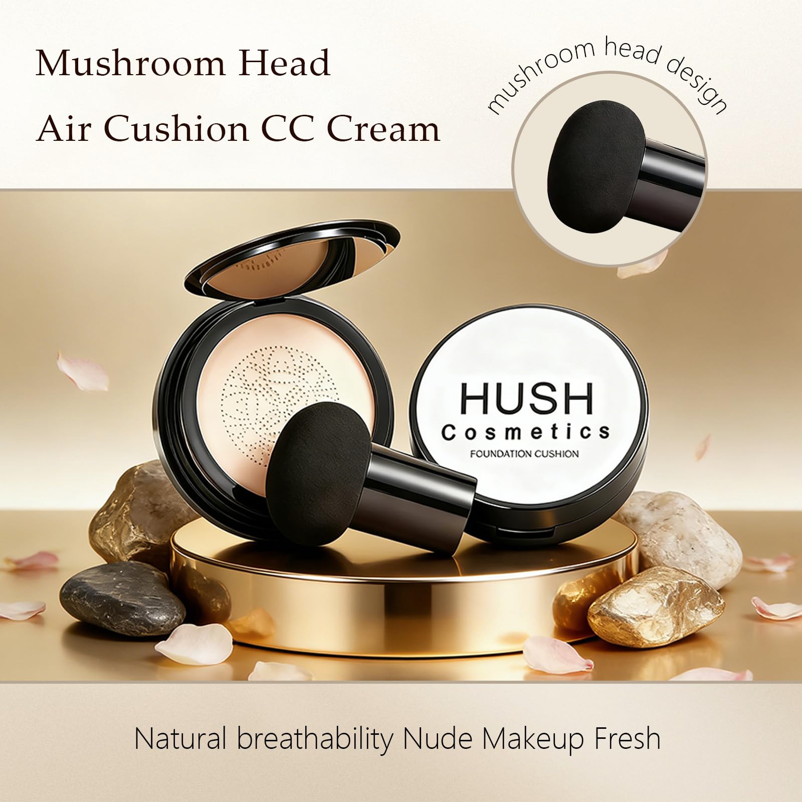 Fundación Hush Cosmetics tono Natural ofrece cobertura suave para piel madura.