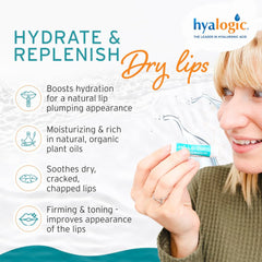 Textura cremosa del bálsamo Hyalogic suaviza labios.