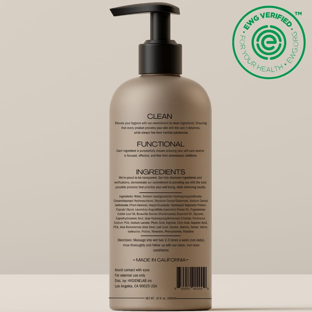 HygieneLab Champú para Hombre, panthenol y aminoácidos para suavidad y fortalecimiento suave.