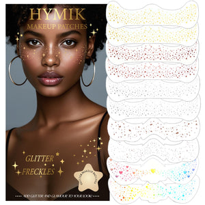 Pecas multicolor Hymik en la cara para un estilo distintivo.