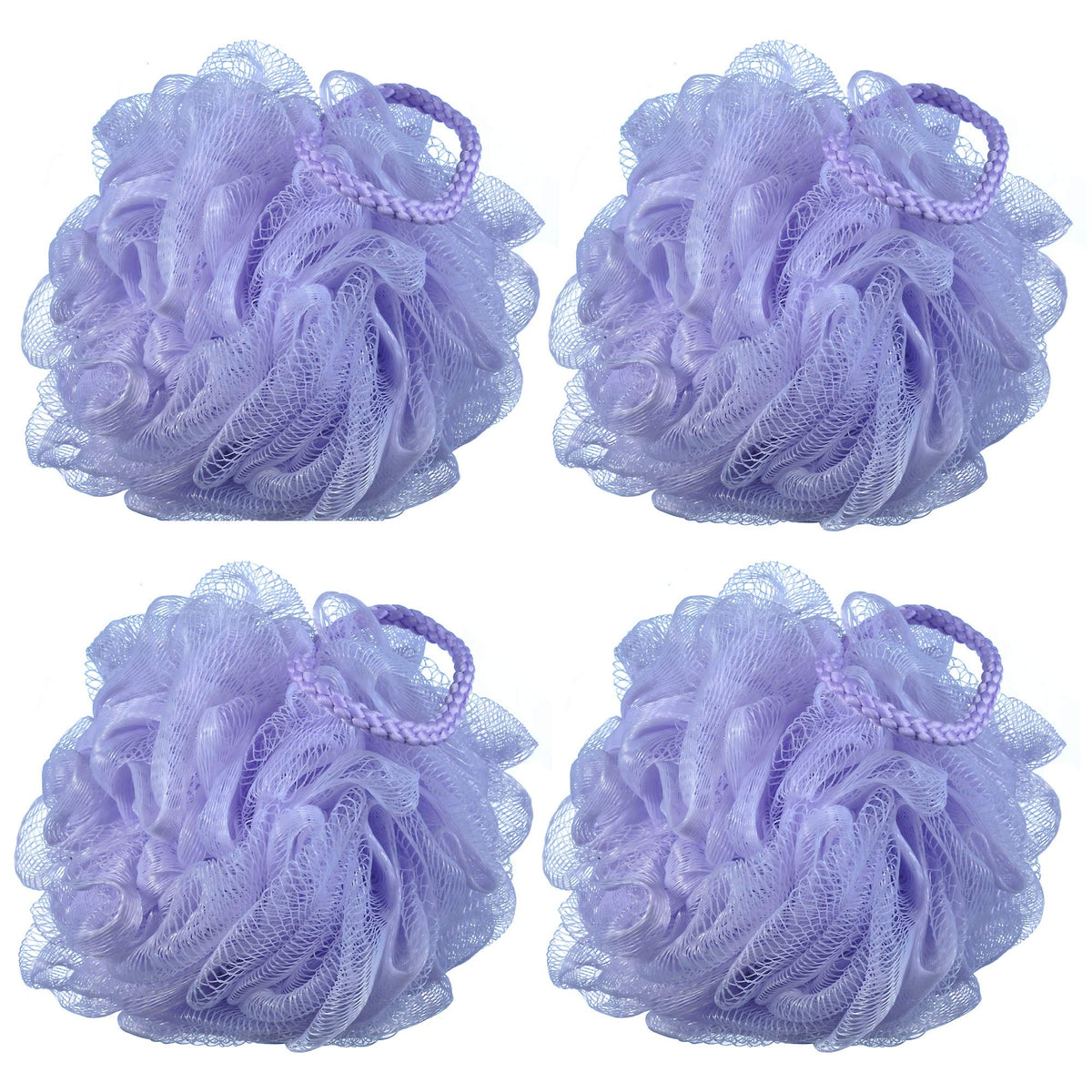Esponja de baño iboodi morada, 4 unidades, suave para piel sensible.