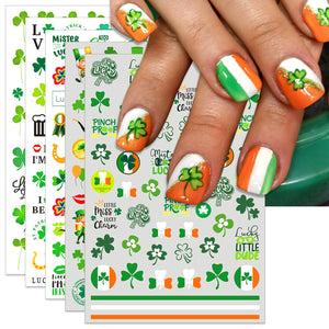 IDDFEVE: diseños Día de San Patricio para uñas con tréboles brillantes, ideales para fiestas.