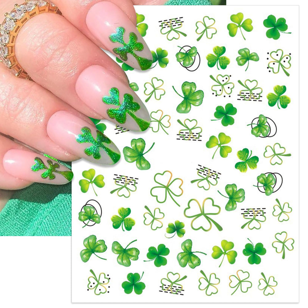 IDDFEVE Estampas uñas Día San Patricio Trebol Oro para acabado brillante.