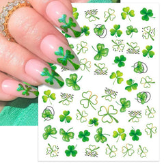IDDFEVE Estampas uñas Día San Patricio Trebol Oro para acabado brillante.