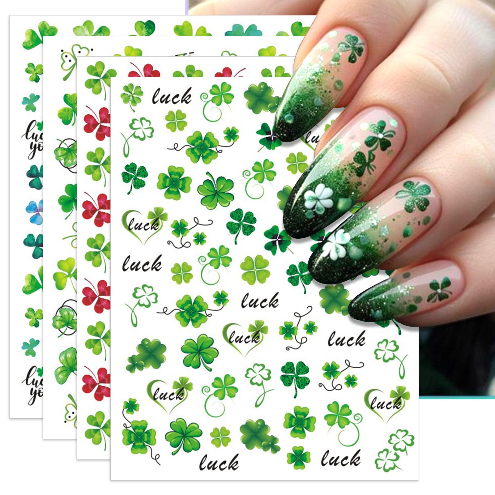 IDDFEVE Laminas uñas Día San Patricio Trebol 3D para decorar uñas naturales.