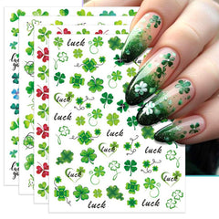 IDDFEVE Laminas uñas Día San Patricio Trebol 3D para decorar uñas naturales.