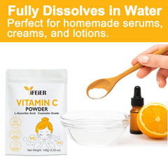 iFEiER Vitamina C, polvo cosmético puro, se disuelve rápidamente en agua.
