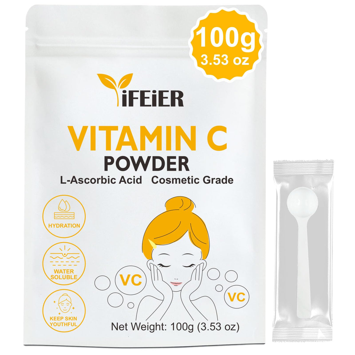 iFEiER Vitamina C, polvo para rostro, ideal para formular serums caseros.
